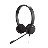 Jabra Evolve 20 - Auriculares Estéreo Certificados por Microsoft para VoIP Softphone - Cancelación Pasiva de Ruido - Cable USB con Unidad de Control - Negro